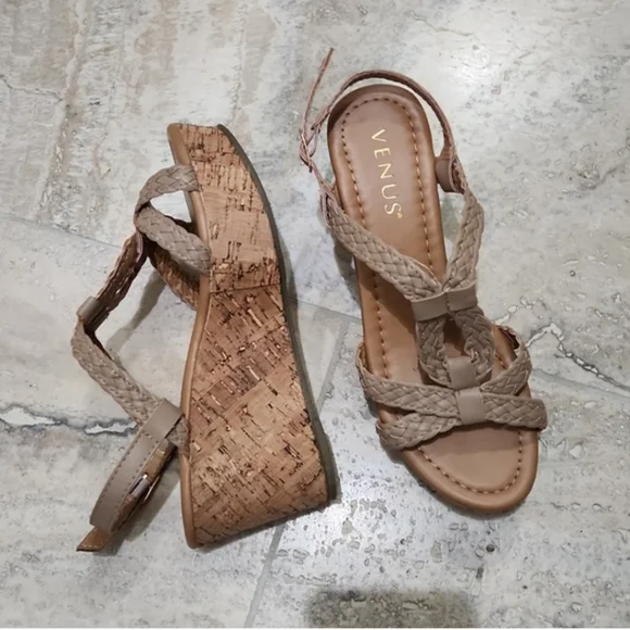 NEW Braided Strappy Cork Wedge Sandles - Picture 2 of 6